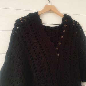 Free People Black Alpaca Mohair Hooded Sweater